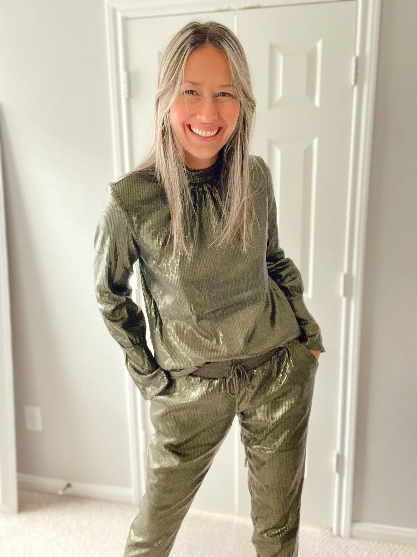 Olive Sequin Blouse Top