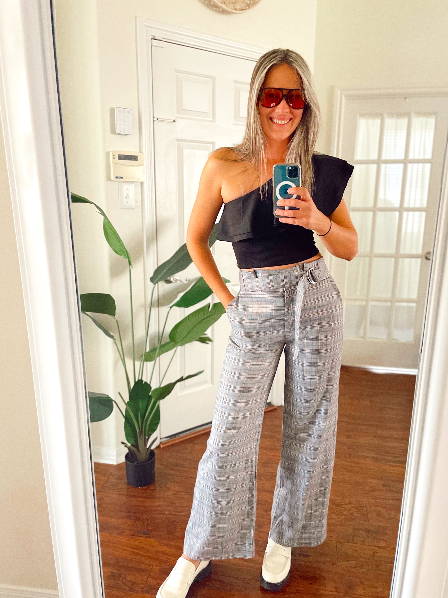 Wide Legs Plaid Pants