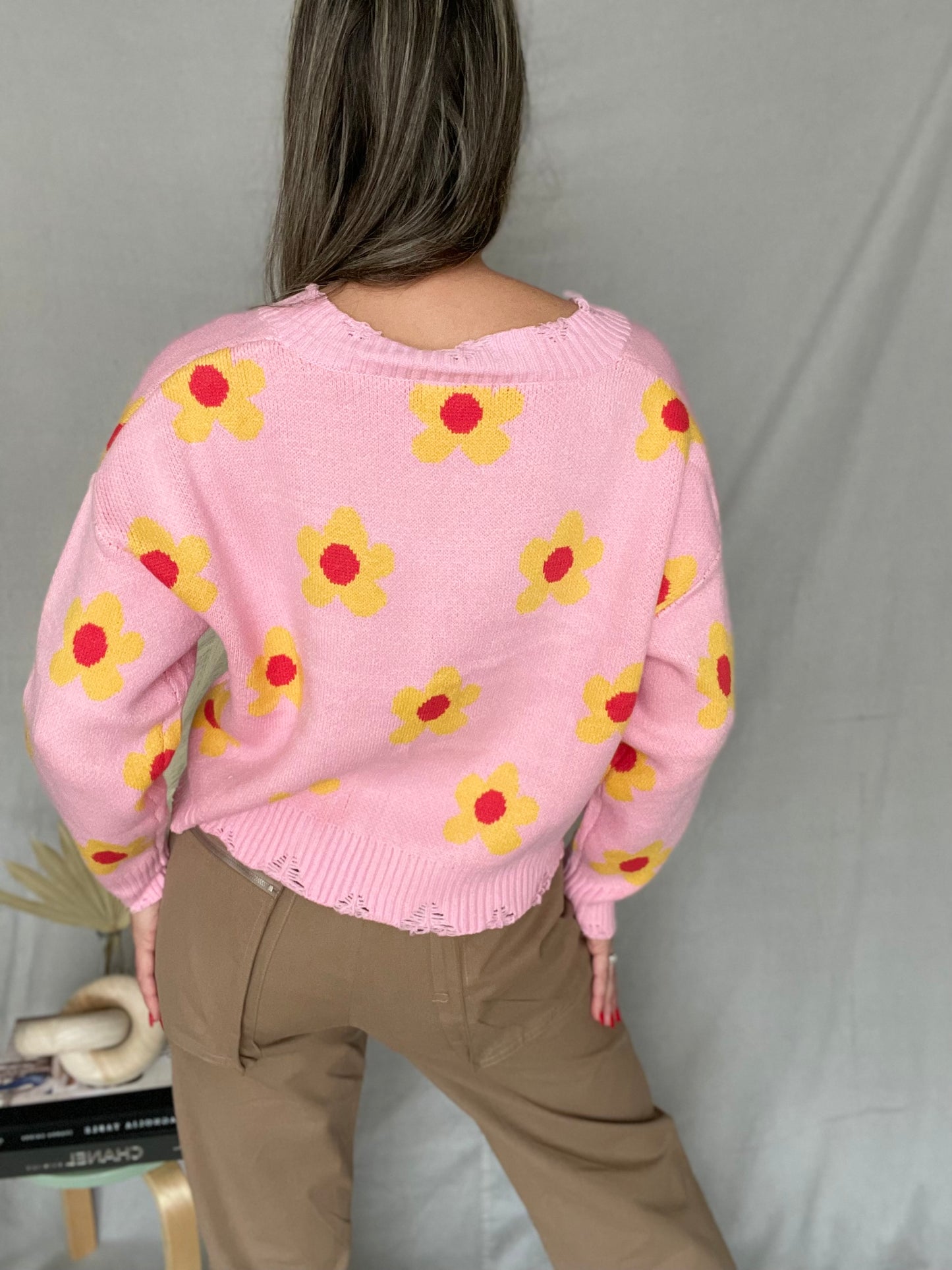 Floral Daisy Pink Sweater