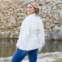 Denim White Jacket with Fringe