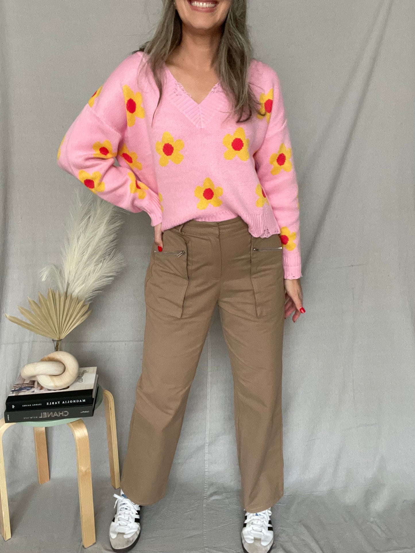Button Closure Pockets Wide Leg Pants