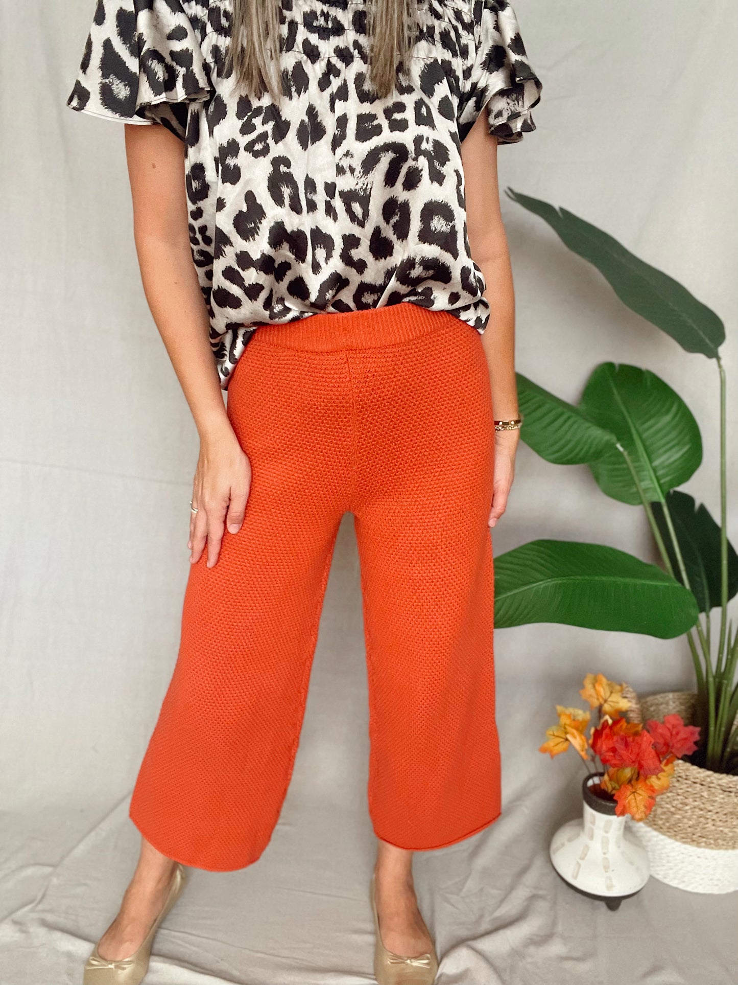 Wide Leg Crop Waffle Pants