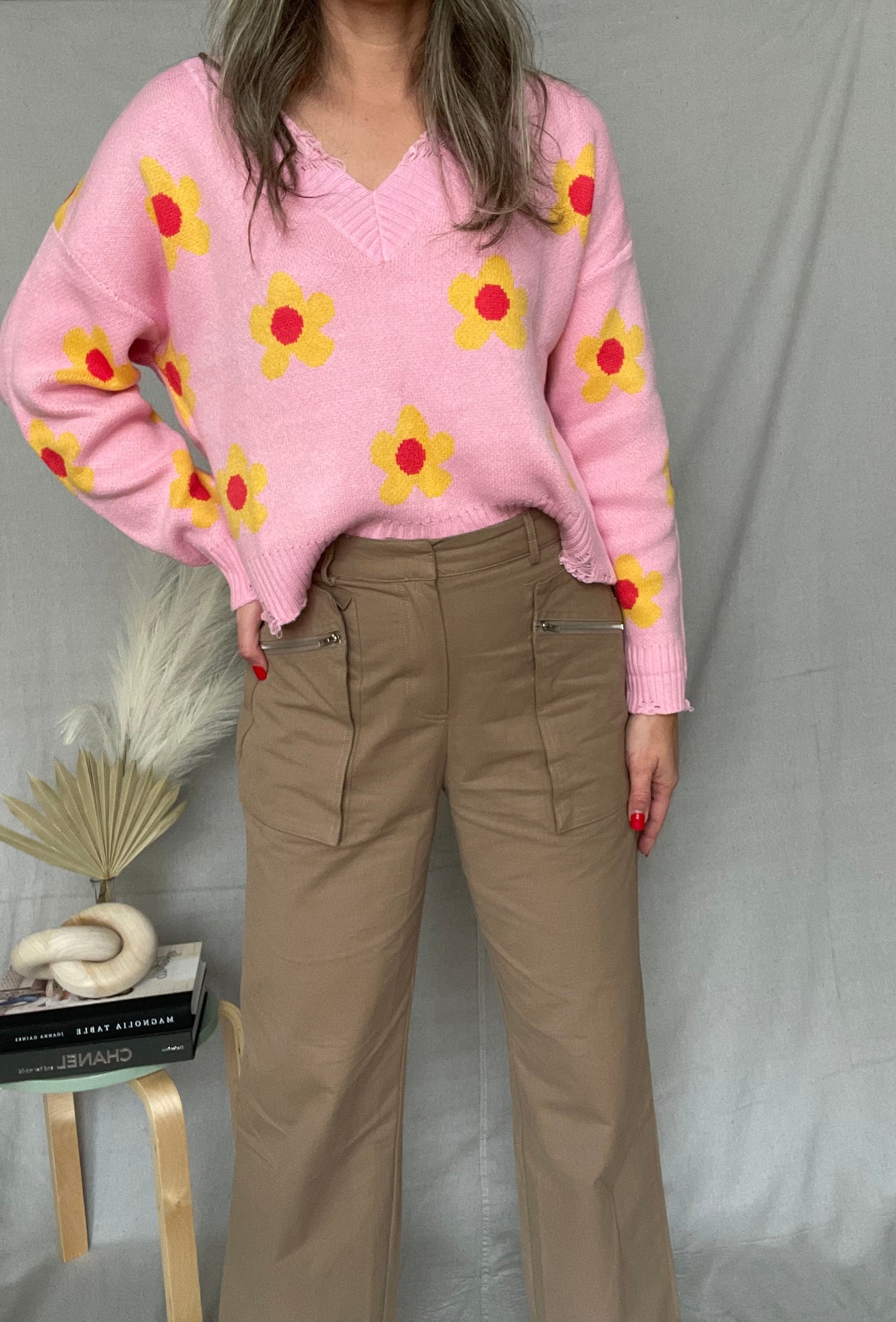 Button Closure Pockets Wide Leg Pants