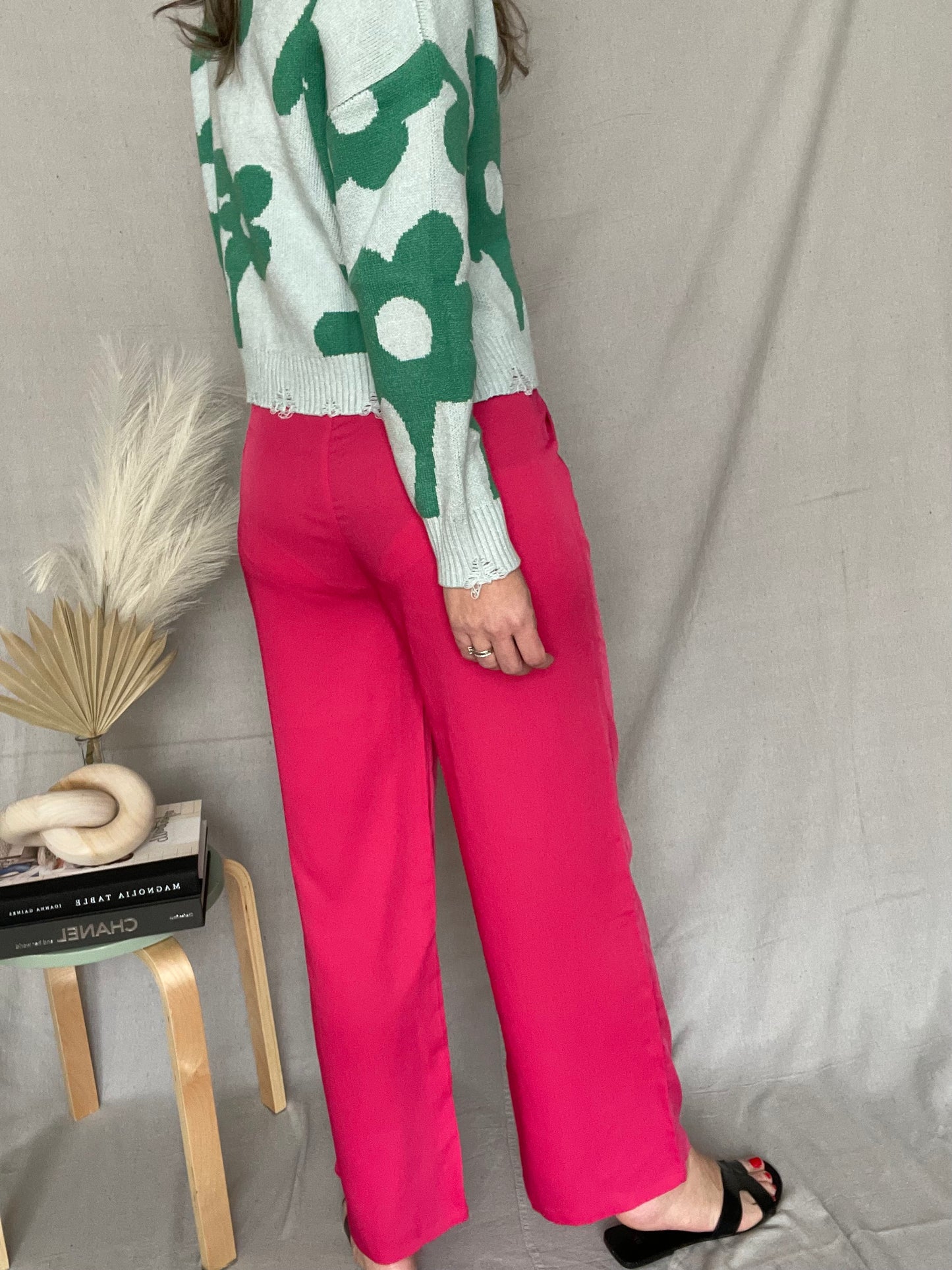 High Waisted Wide Leg Fuchsia Pants