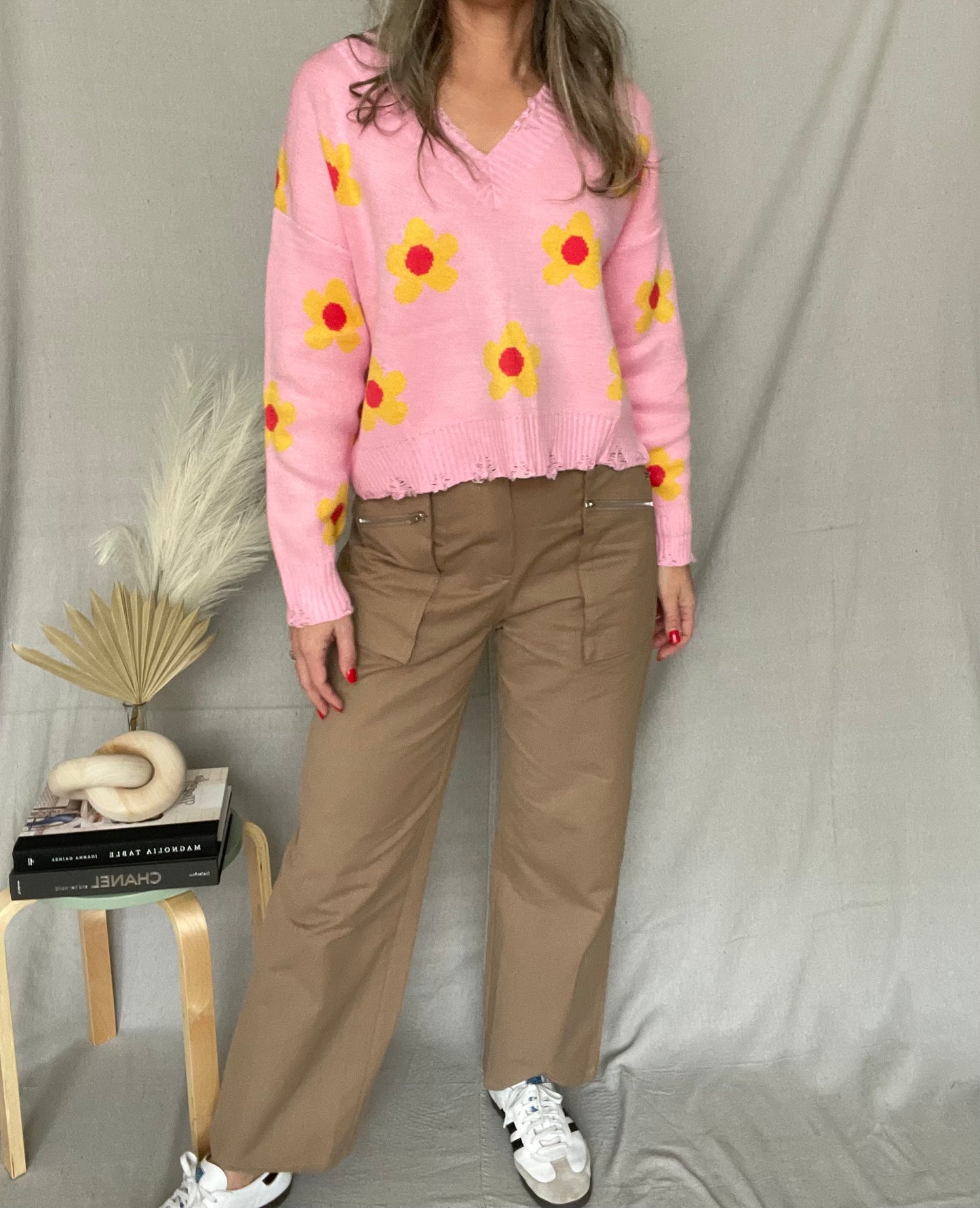 Button Closure Pockets Wide Leg Pants