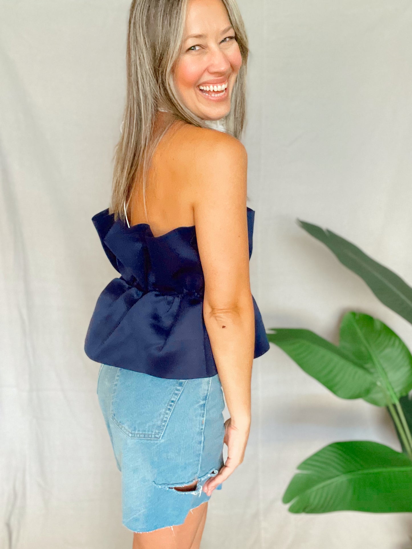 Ruffle Navy Solid Top