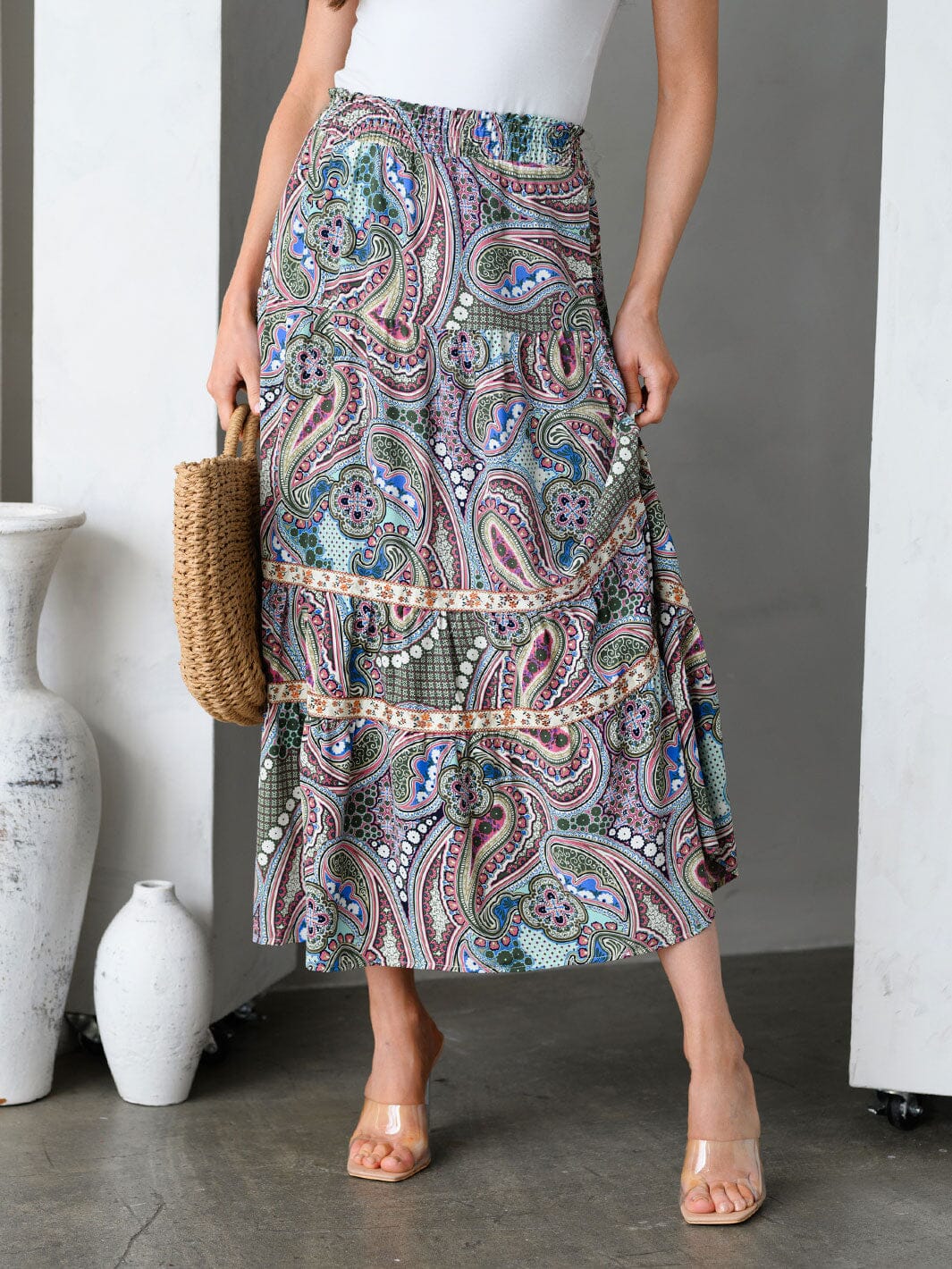 Boho Multi Print Maxi Skirt