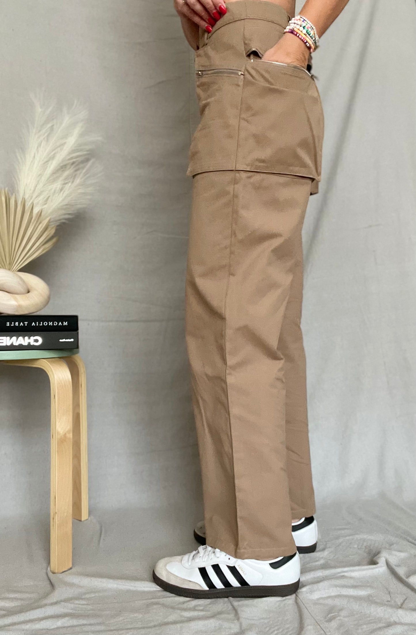 Button Closure Pockets Wide Leg Pants