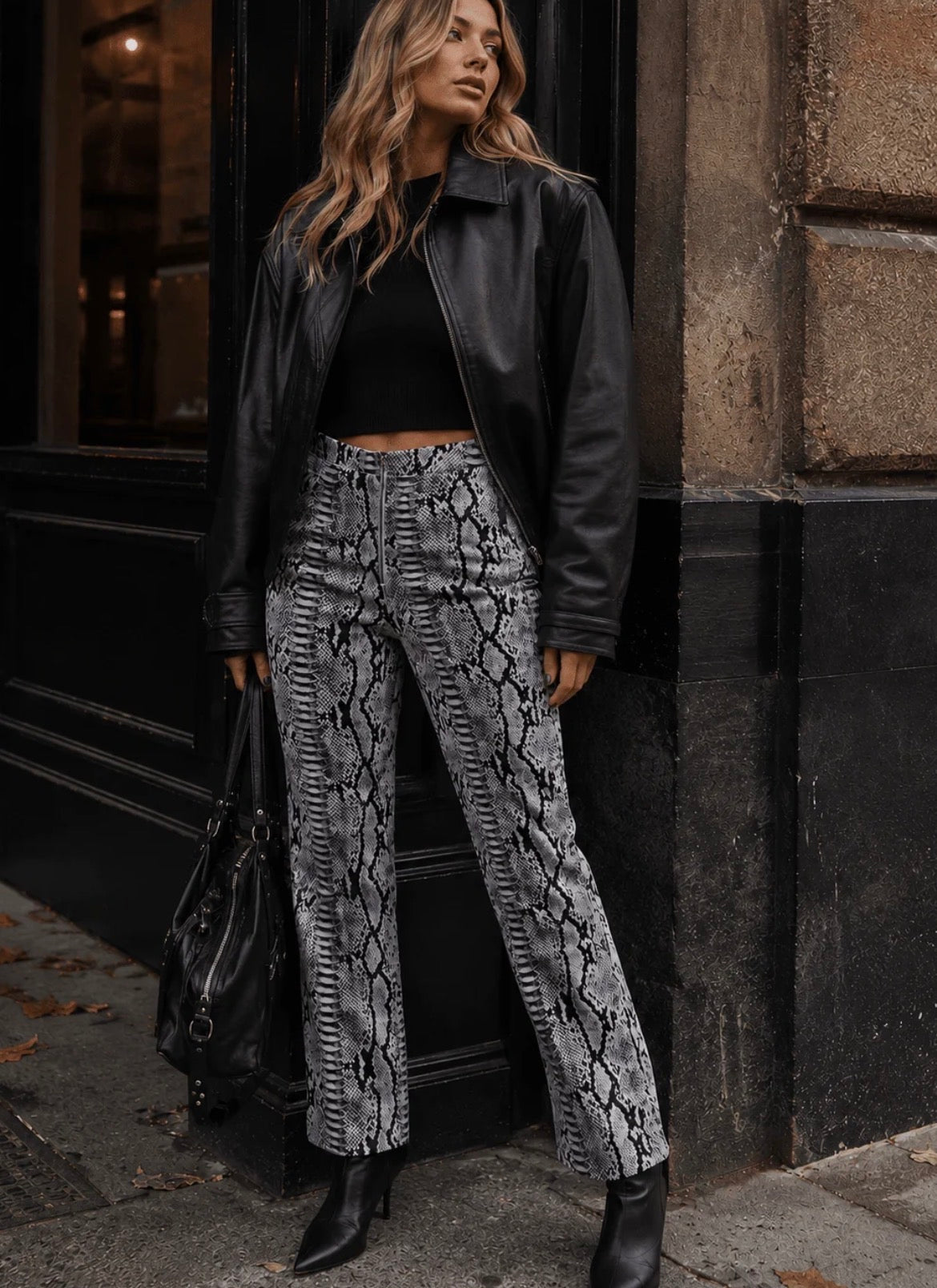 Snake print staright leg pants
