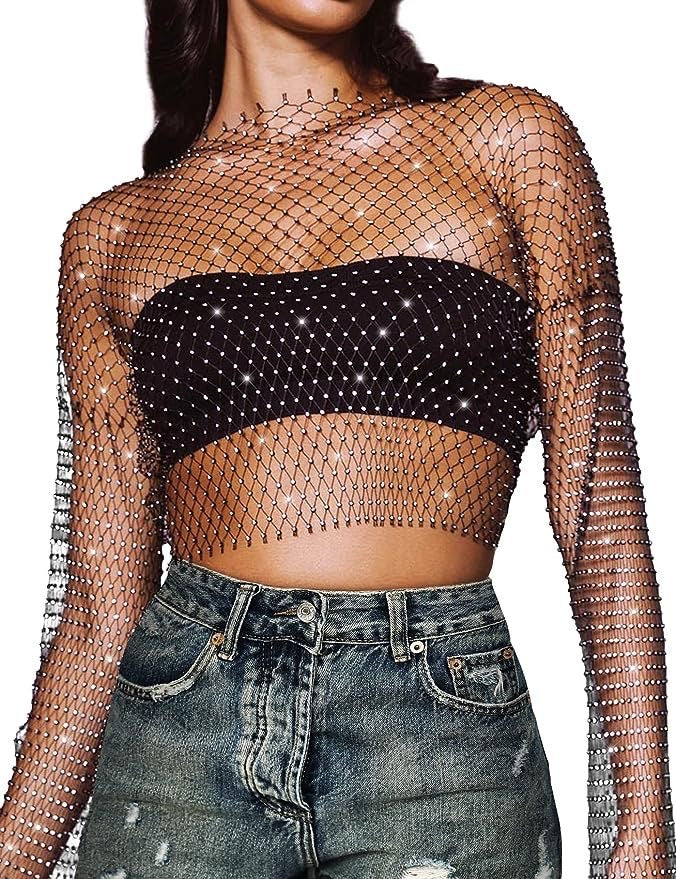 Mesh Rhinestone Crop Top
