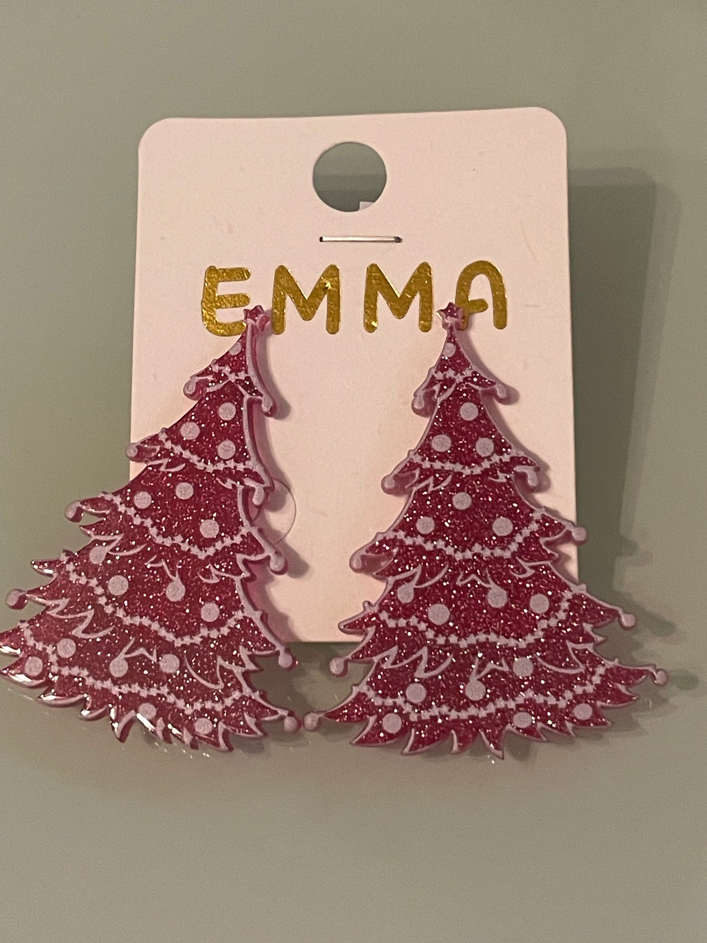 Pink Christmas Tree Earrings