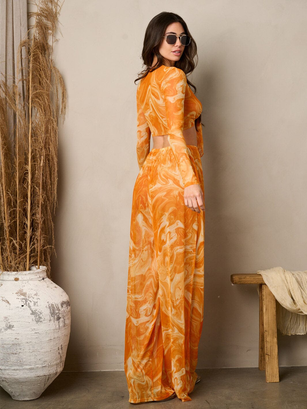 Wide Leg Marble Printed Swim Cover Up Pants