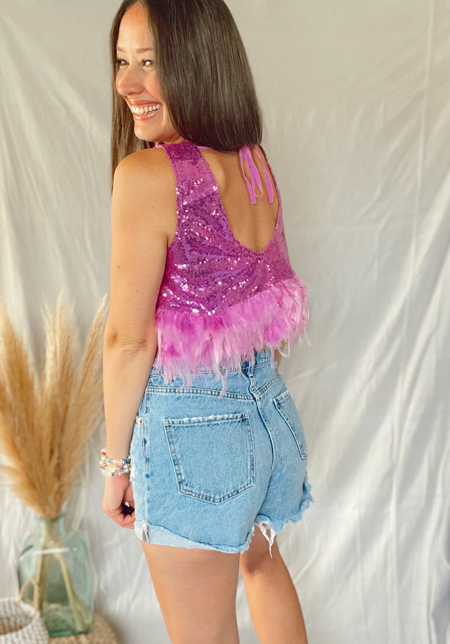 Sequin Feather Tank Top