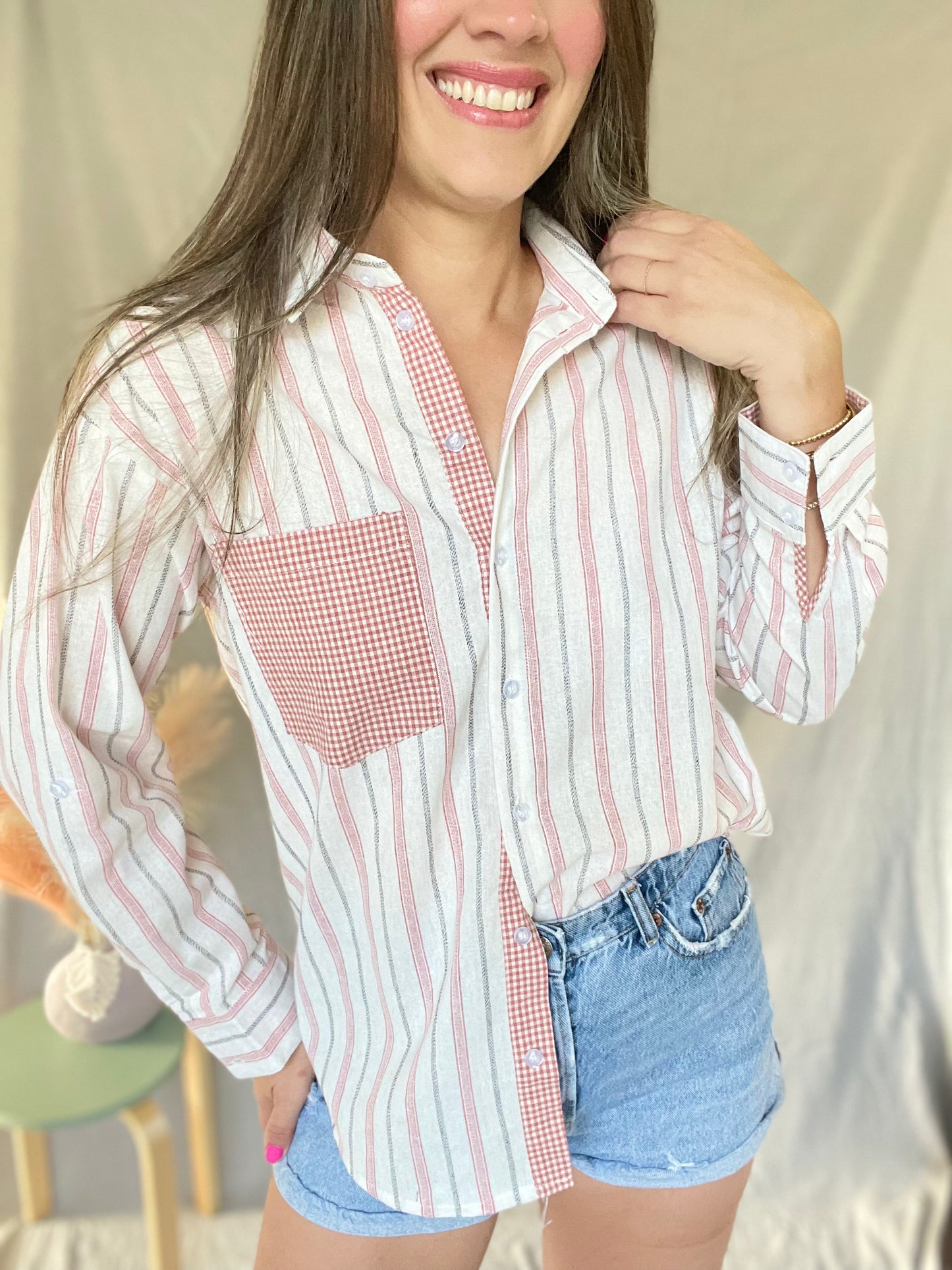Eva Button Up Stripes Top