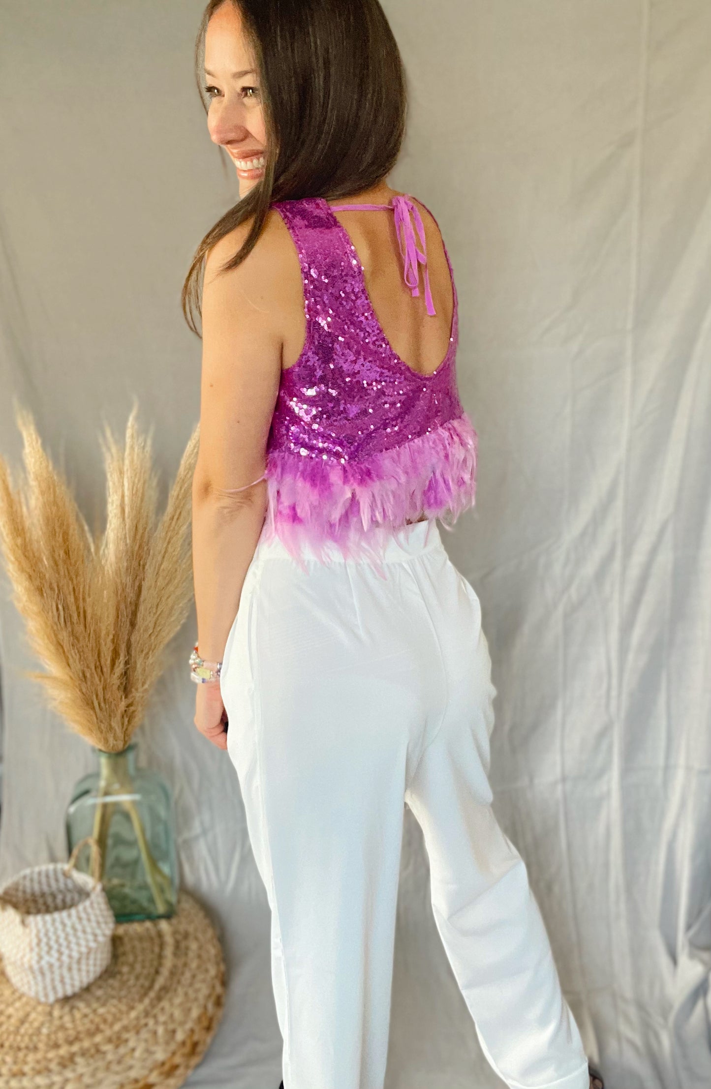 Sequin Feather Tank Top