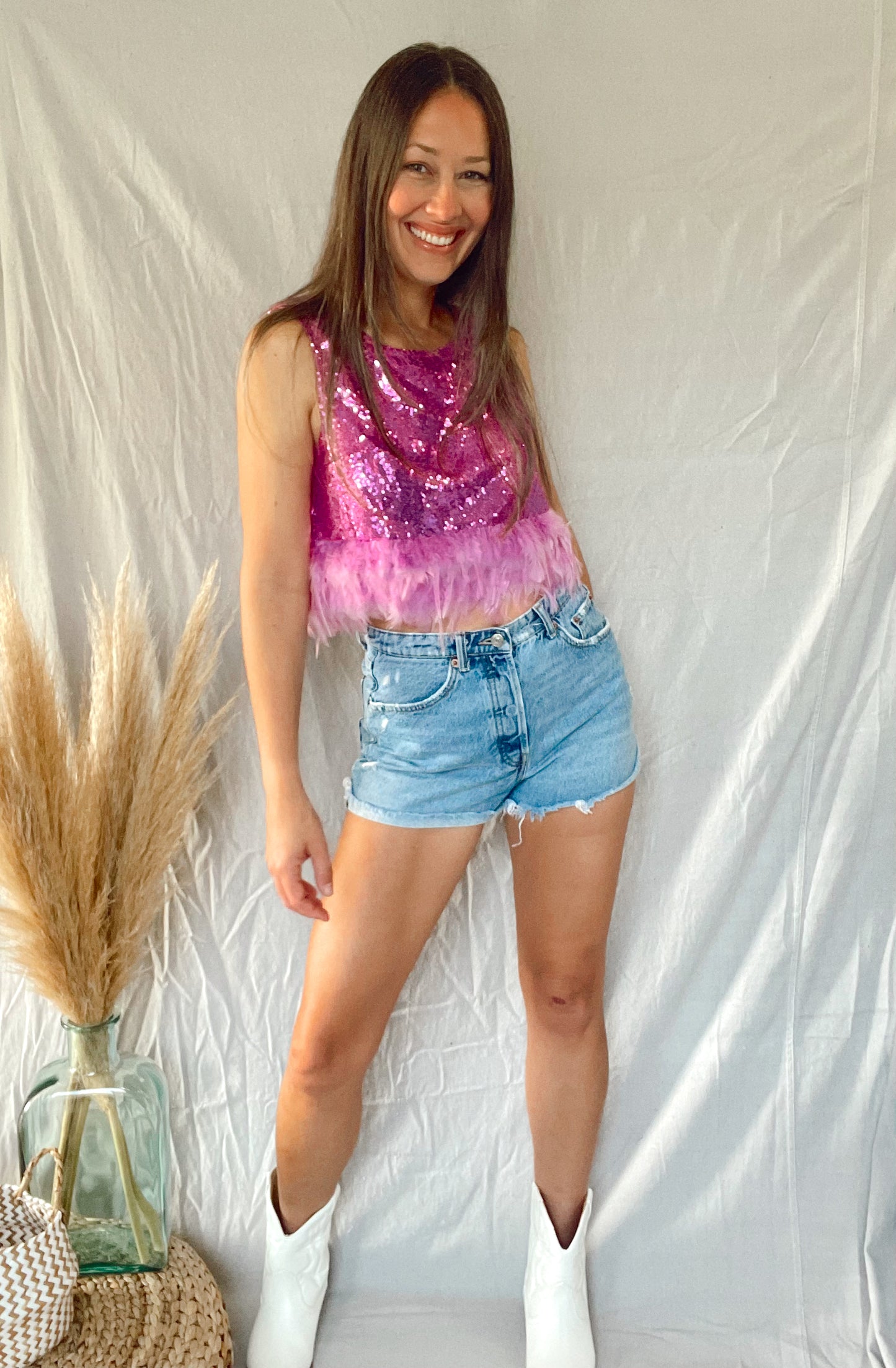 Sequin Feather Tank Top