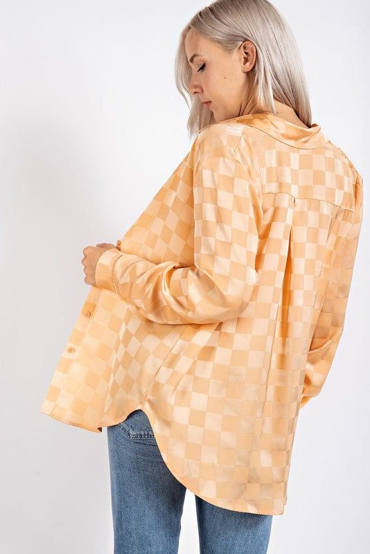 Checkered Satin Orange Top & Brallette