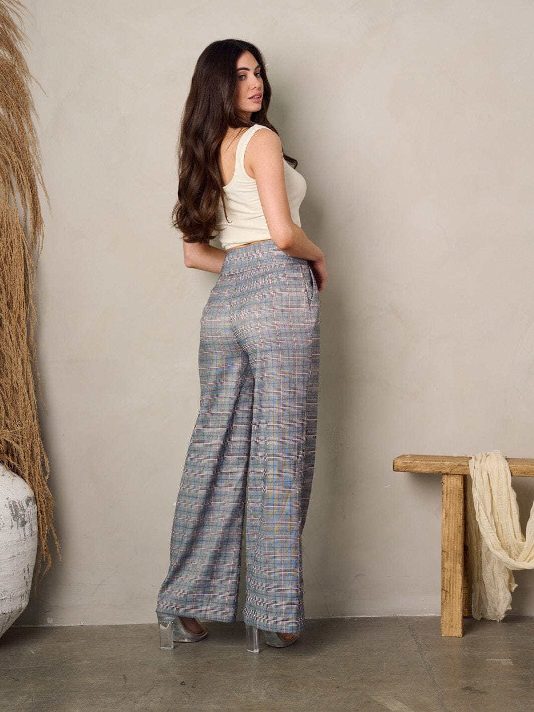 Wide Legs Plaid Pants