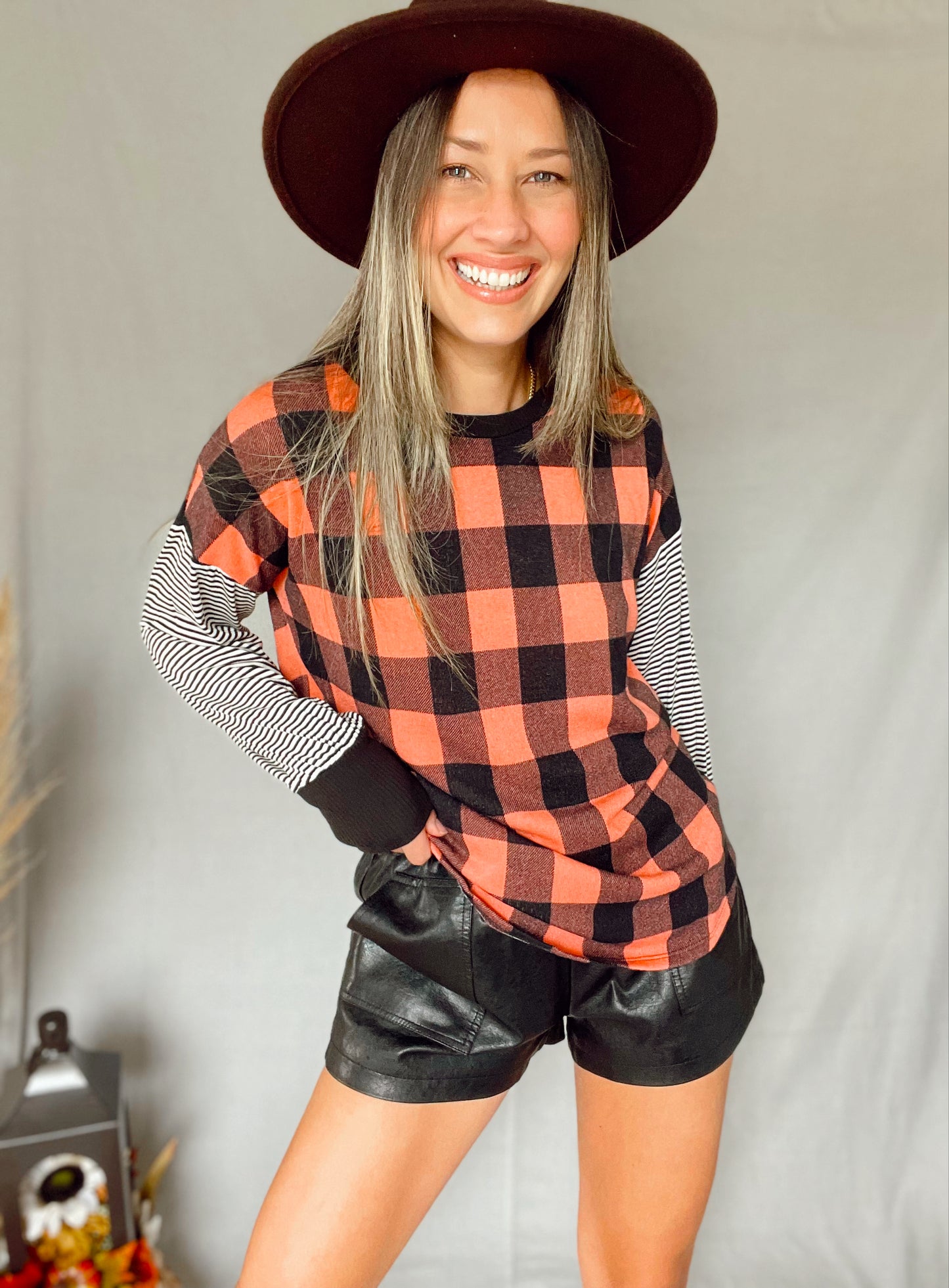 Coral Checkered Top