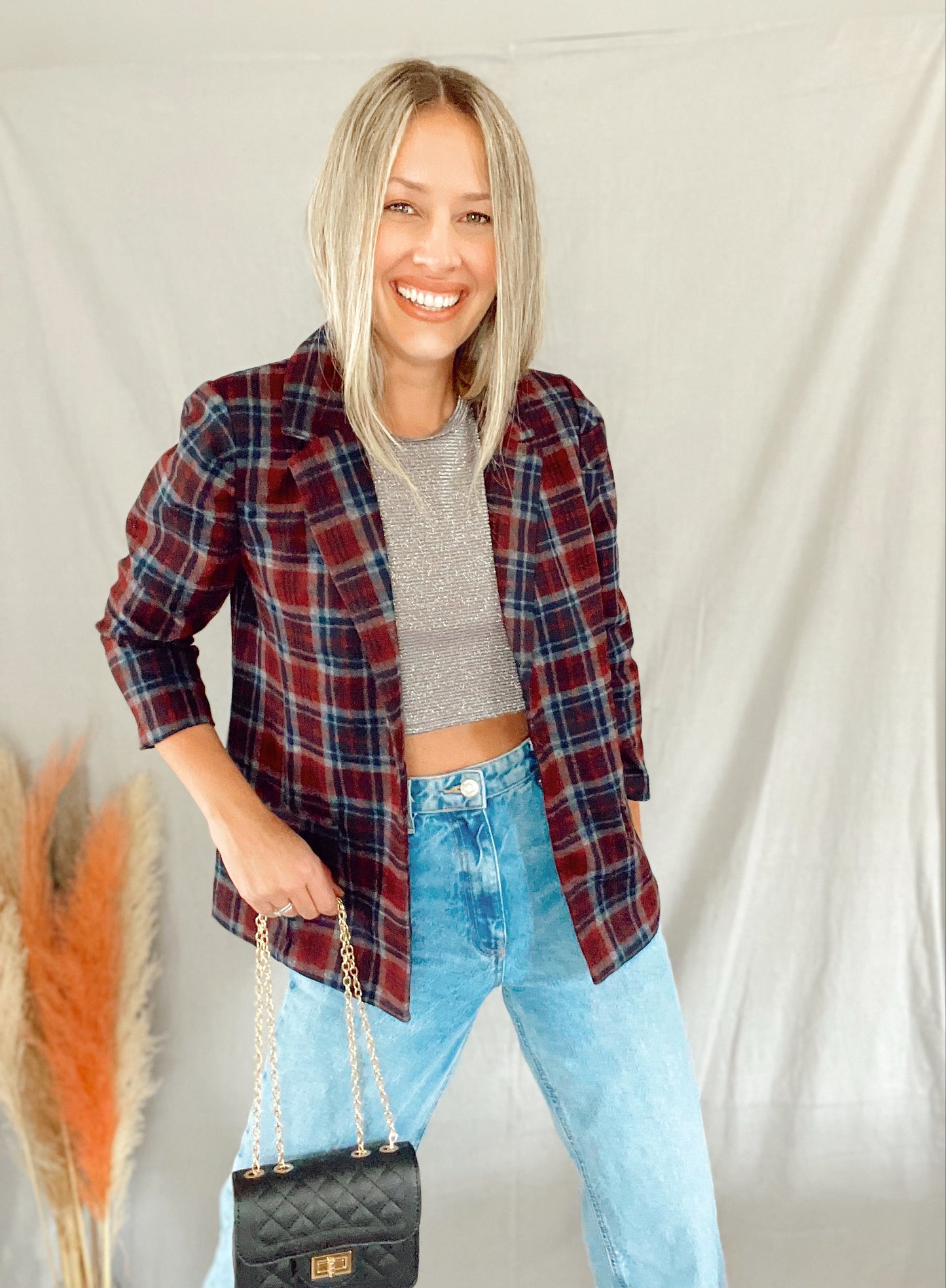 Samara Burgundy Plaid Blazer