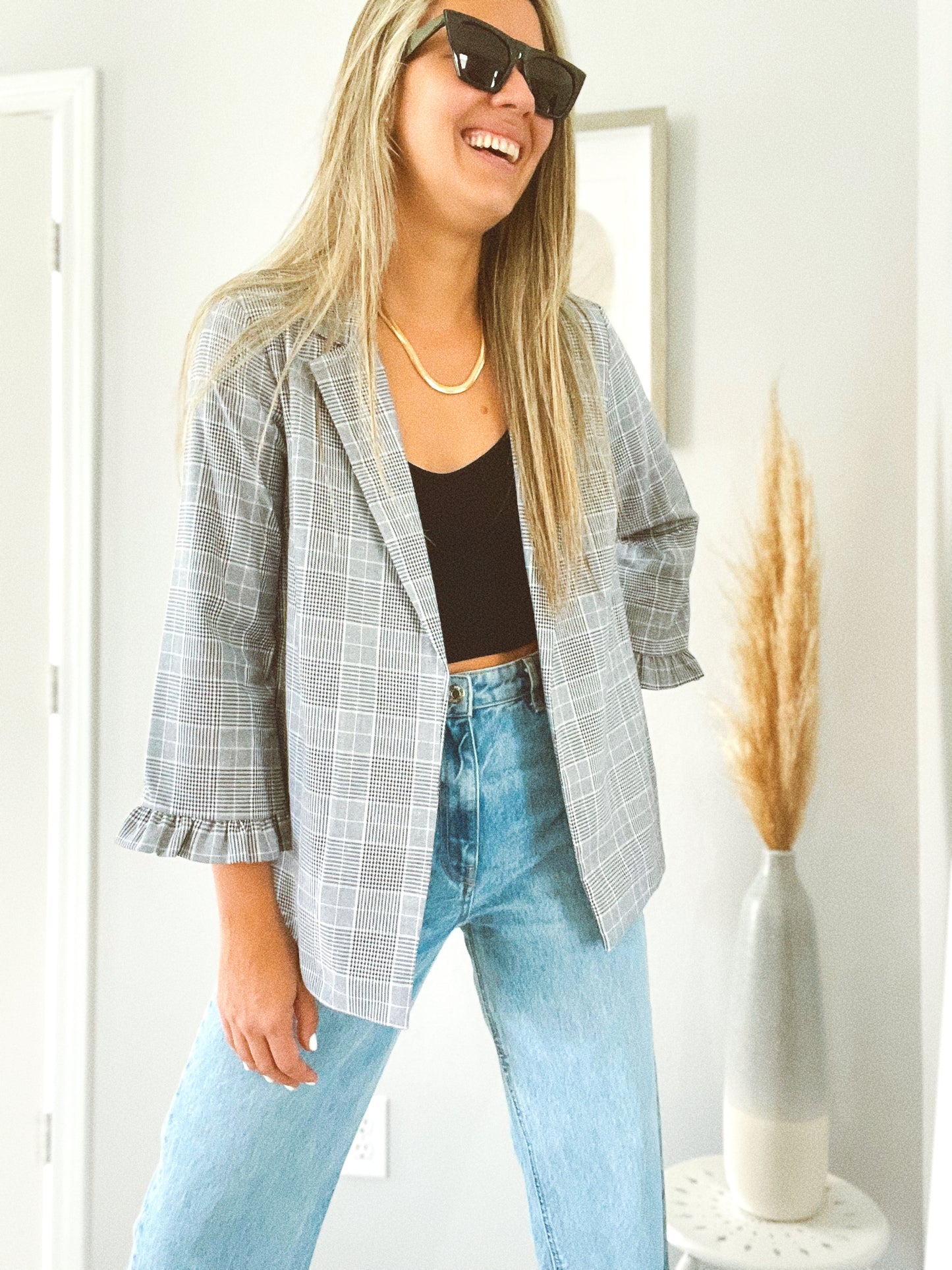 Navy Plaid Blazer