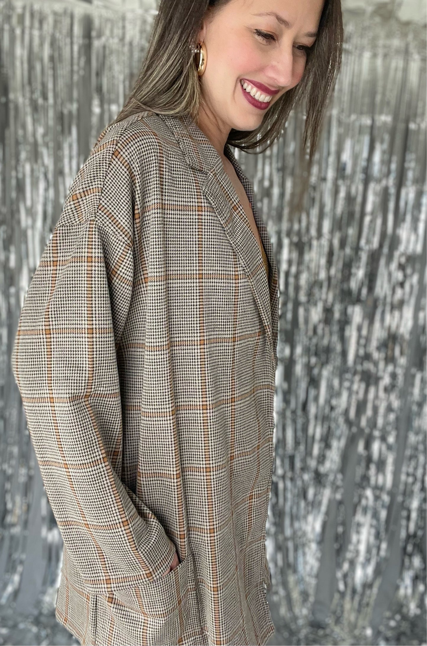 Camel Plaid Oversized Jacket