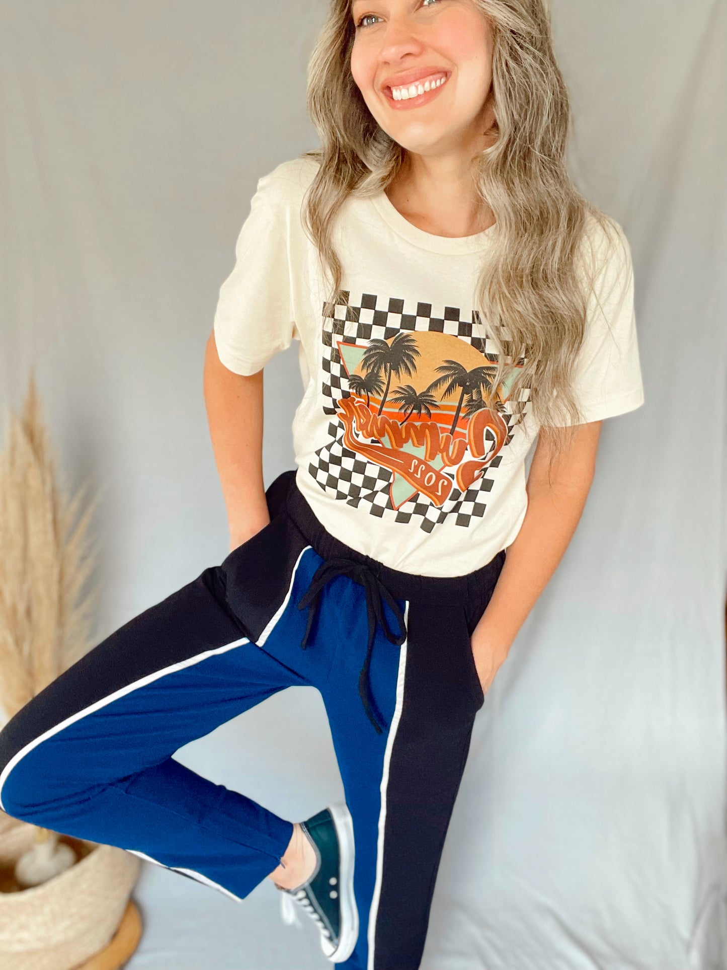 Black and Navy Color Block Pants
