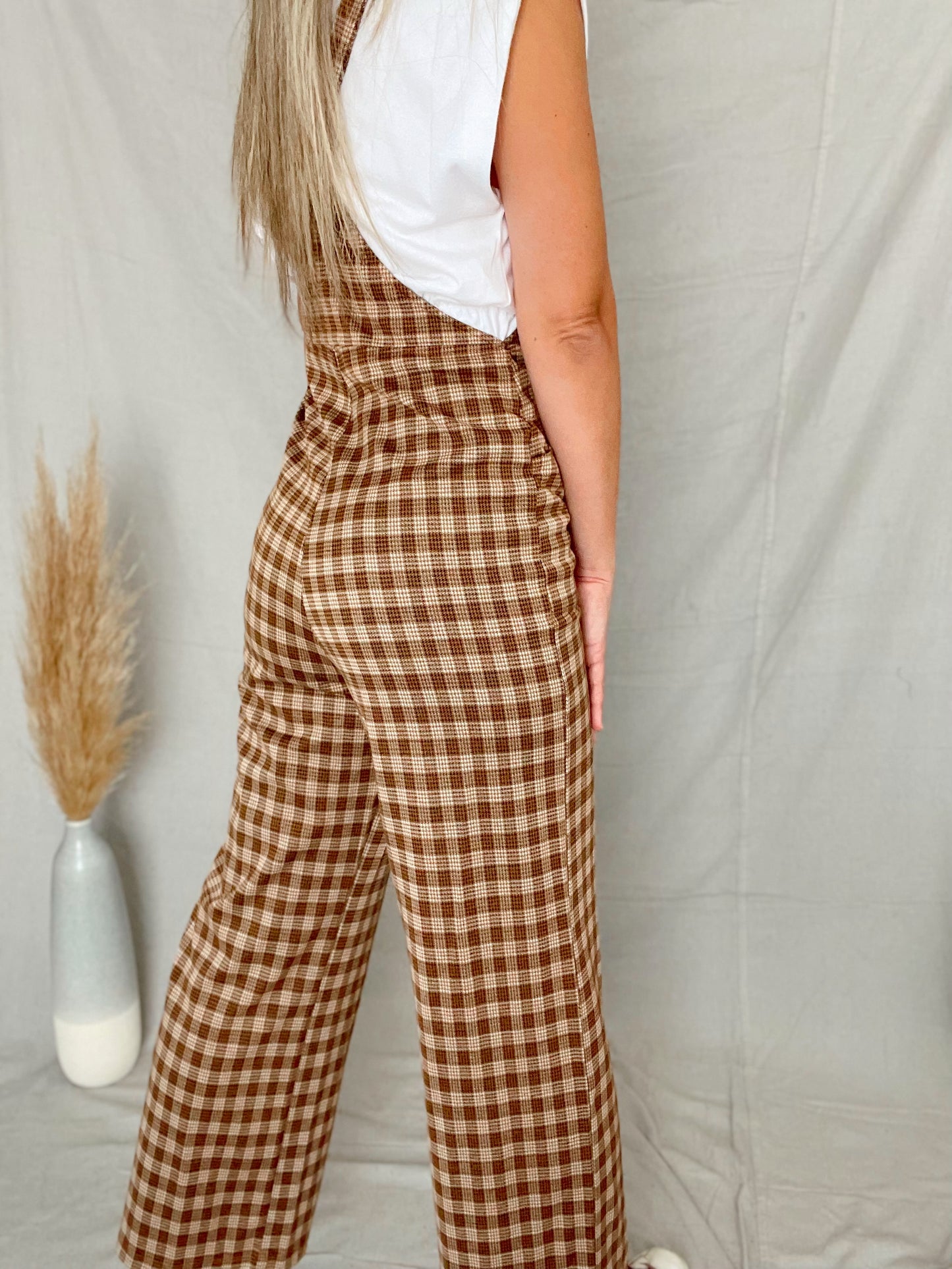 Brown Plaid Overall
