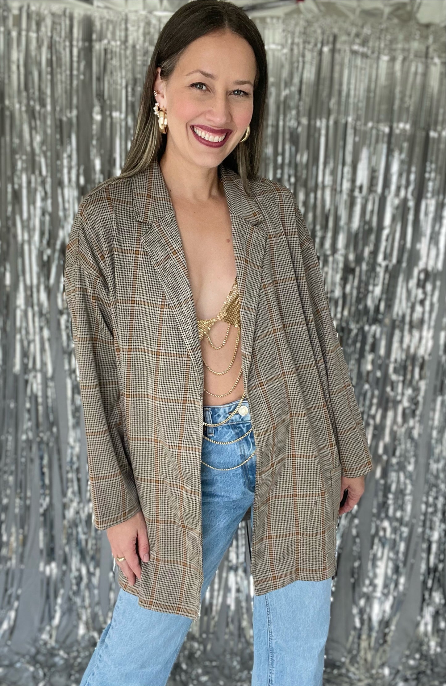 Camel Plaid Oversized Jacket