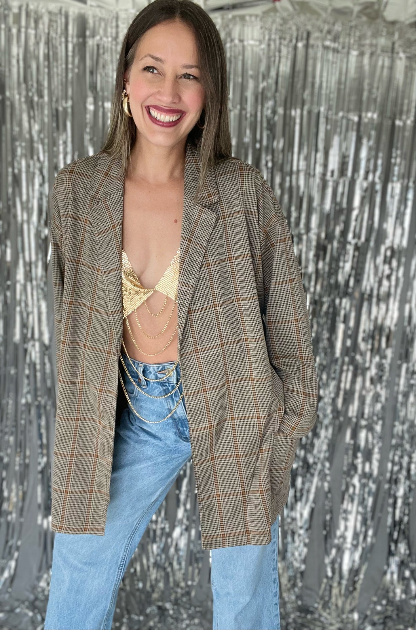 Camel Plaid Oversized Jacket