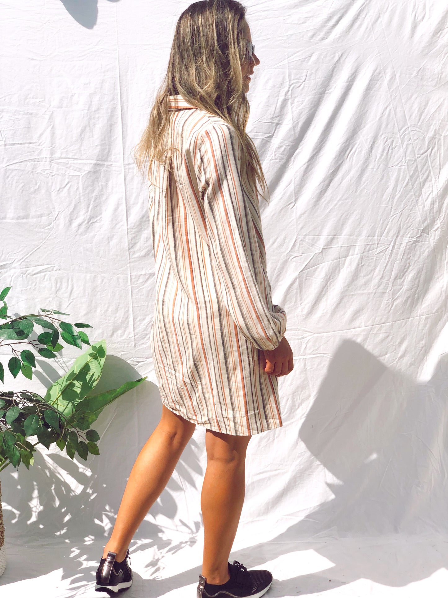 Bianca Stripe Front-Tie Long Sleeve Dress