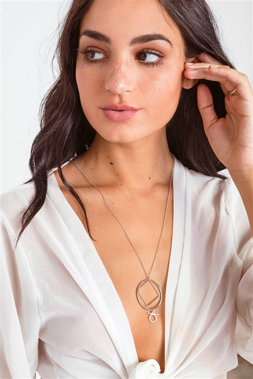 Silver Geometric Cut Out Pendant Necklace