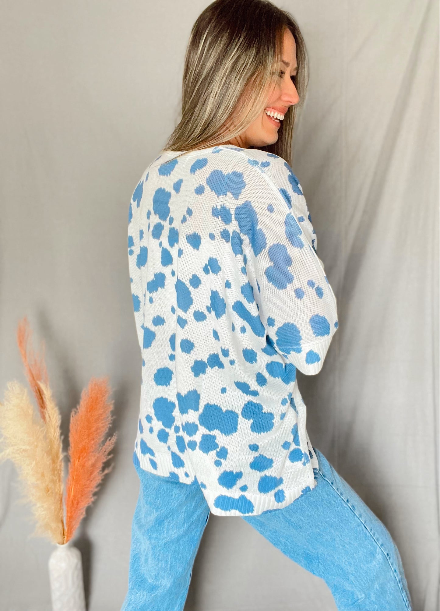 Vivi Blue White Animal Print Cardigan