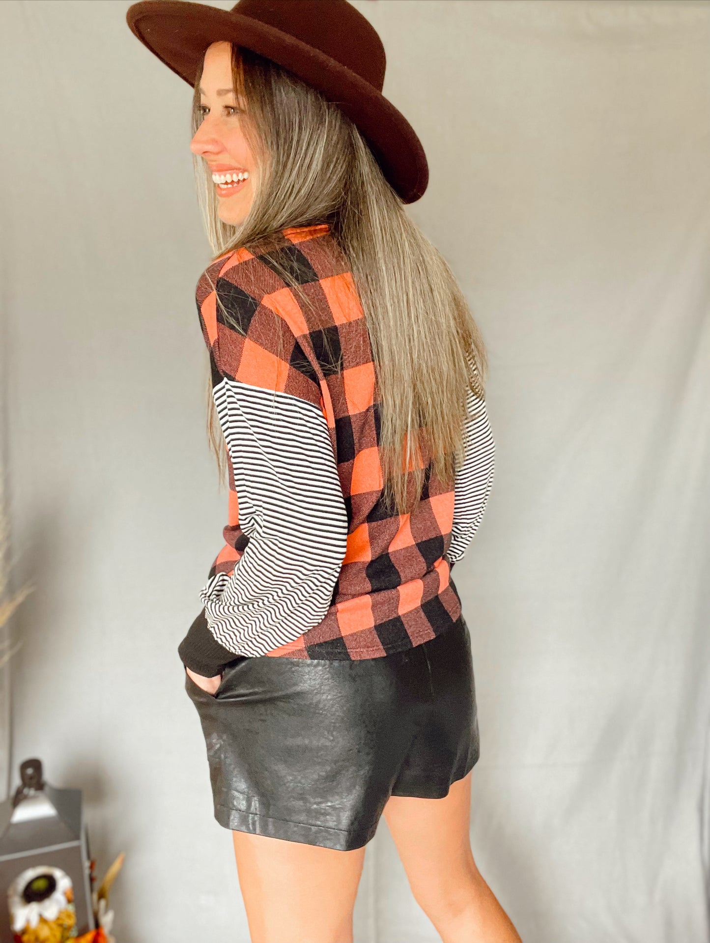 Coral Checkered Top