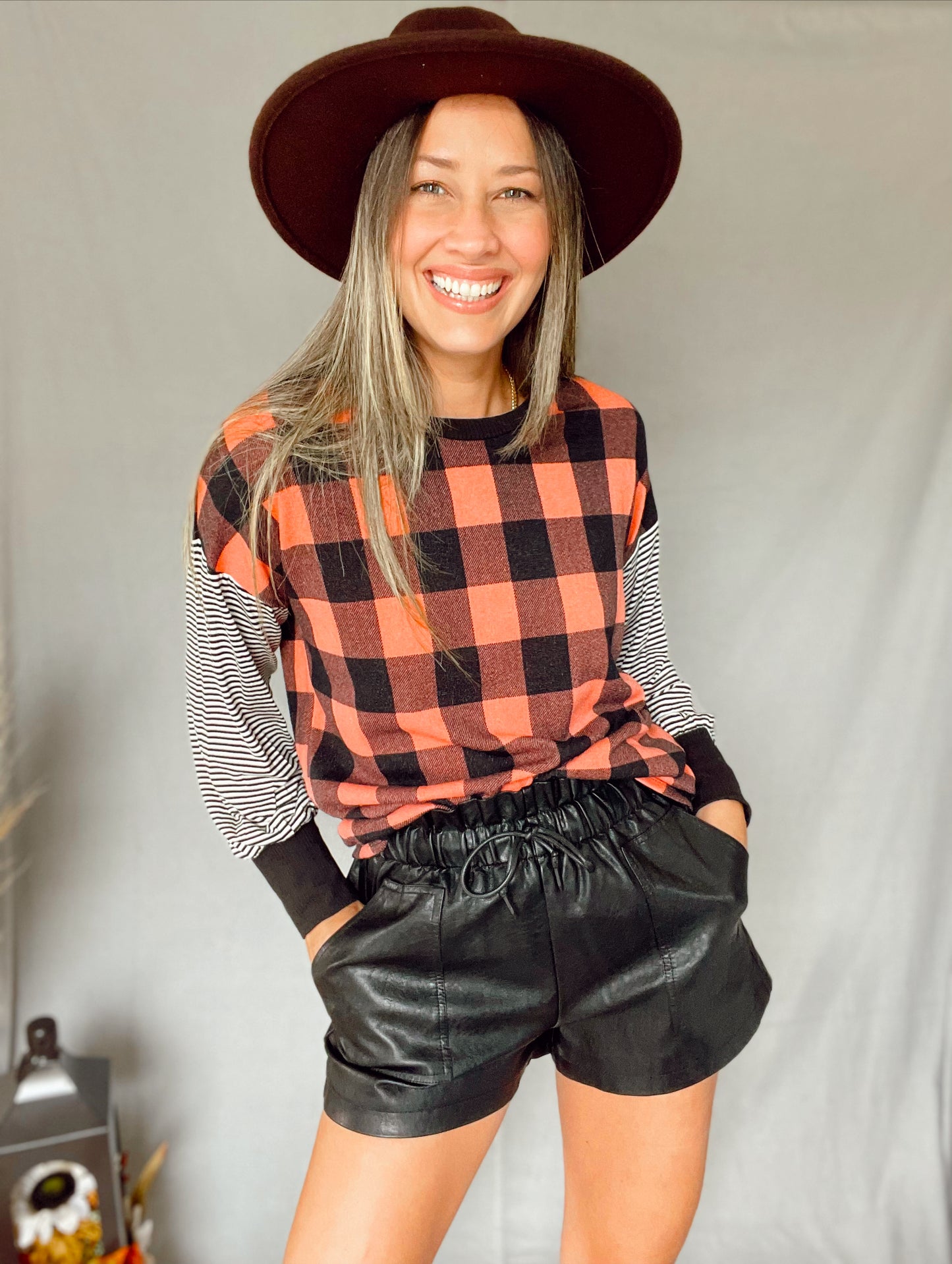 Coral Checkered Top