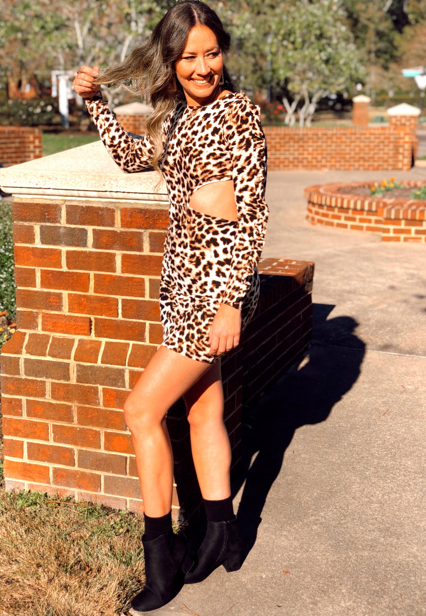 Millie Cheetah Cut Out Flounce Sleeve Trim Mini Dress
