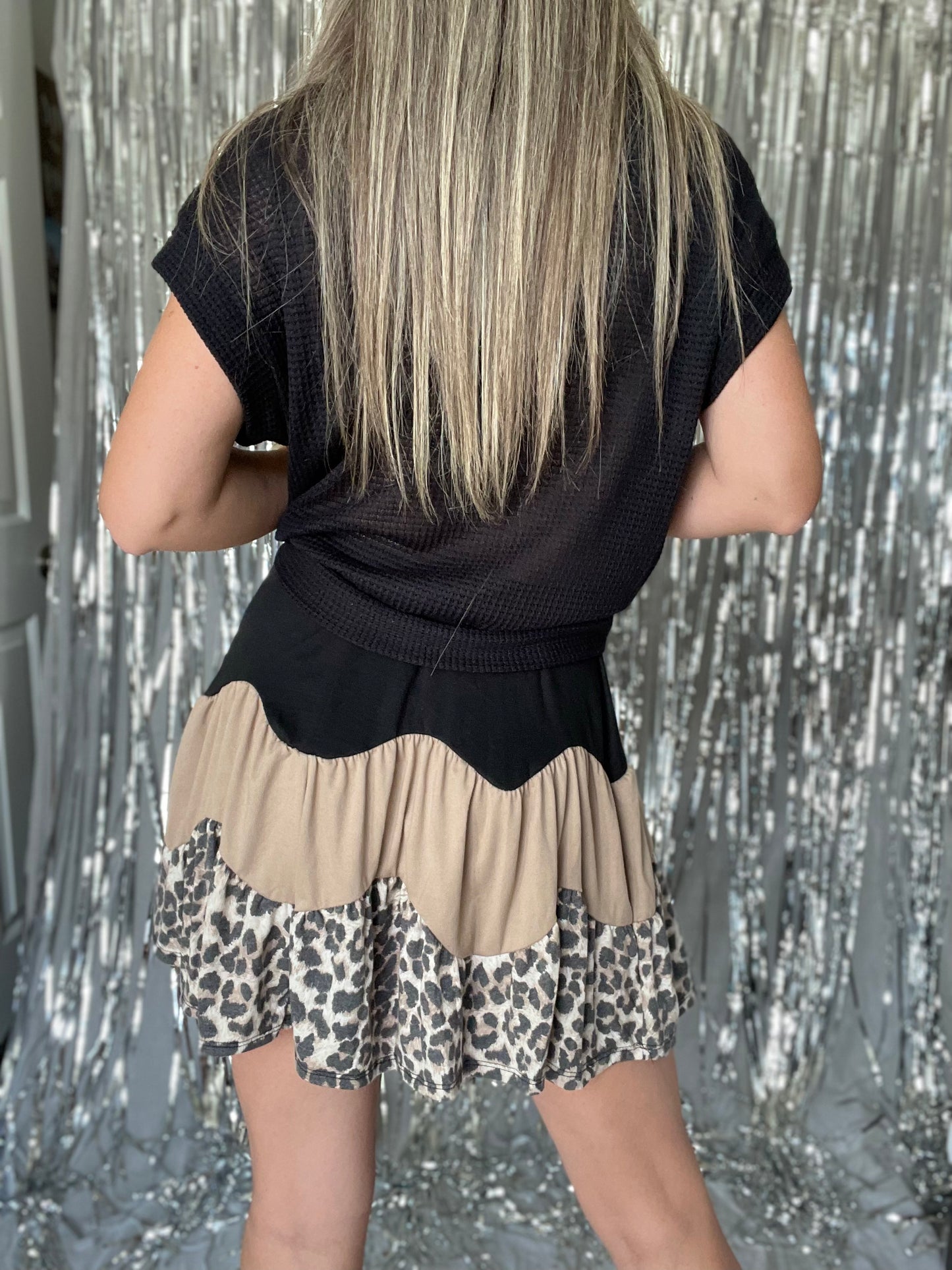 Leopard Color Block Black Skirt