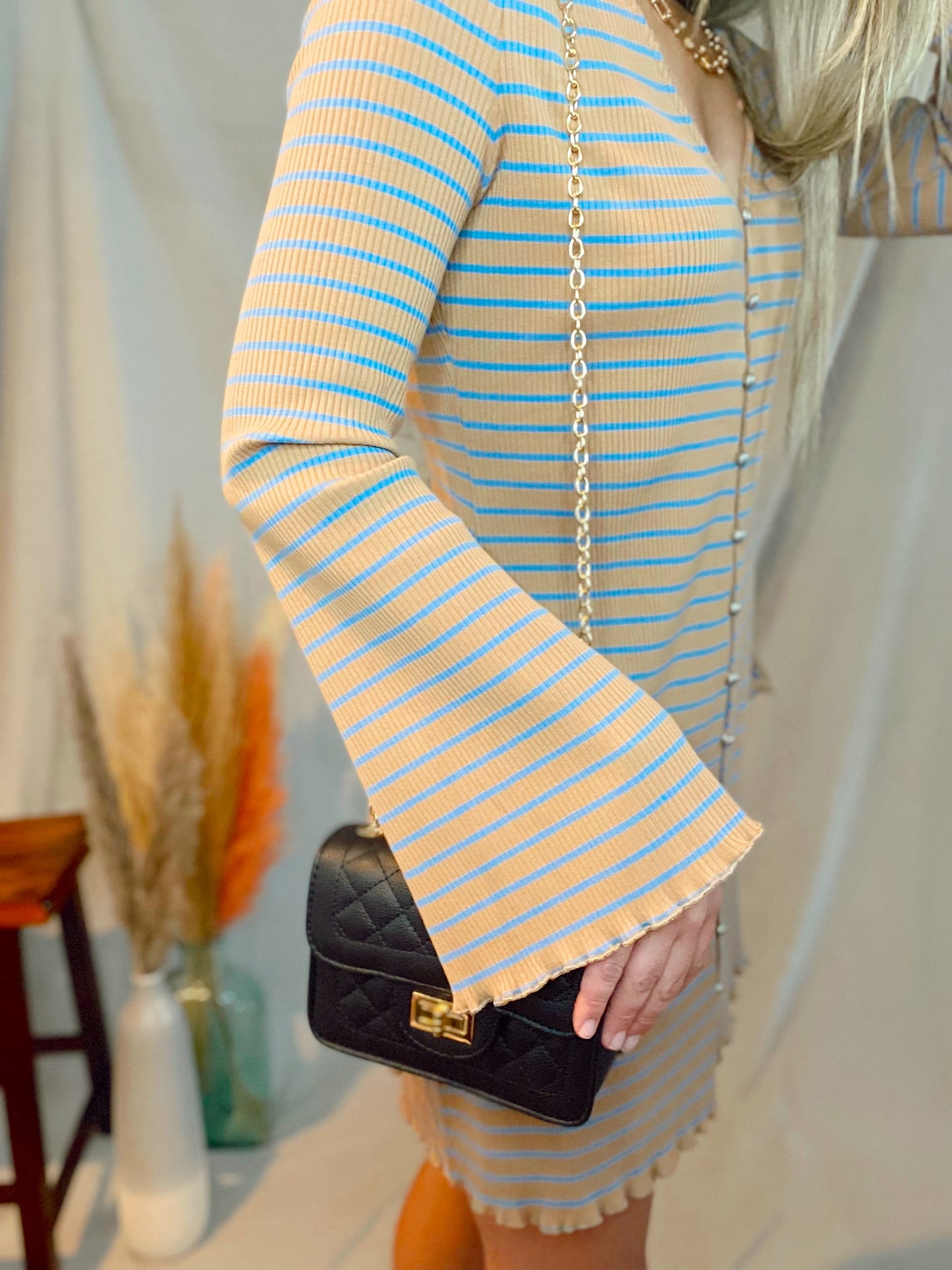 Margot Taupe Stripes Dress