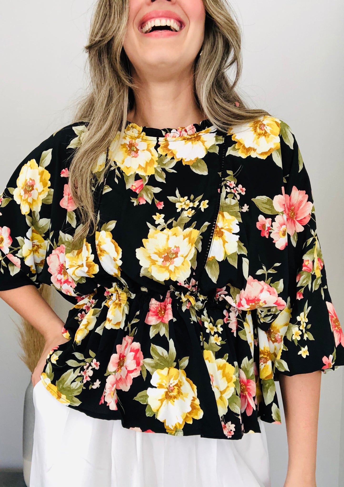 Celina Black Floral Top