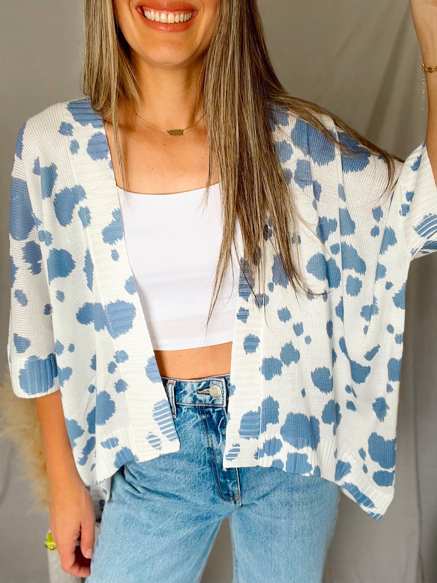 Vivi Blue White Animal Print Cardigan