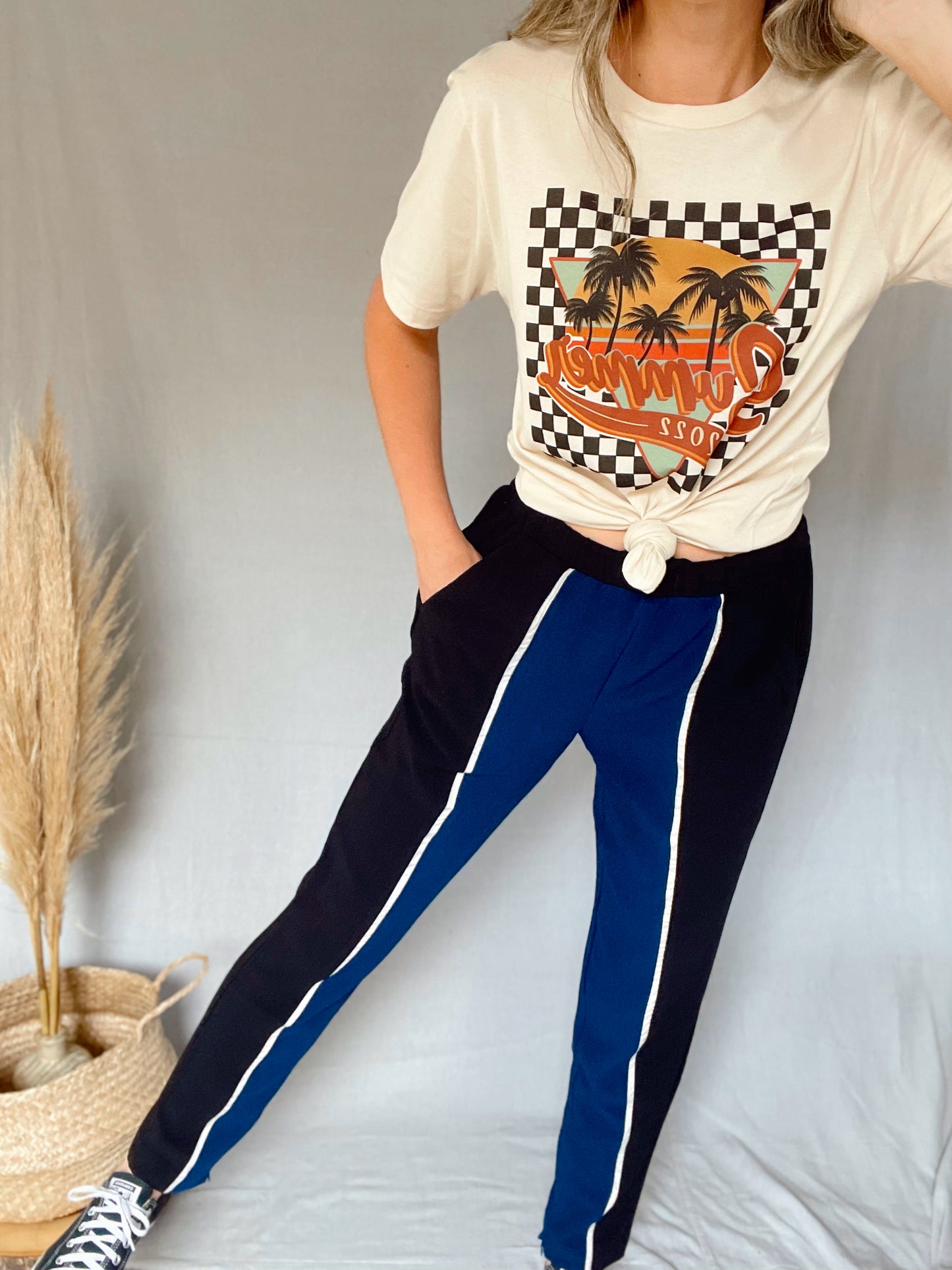 Black and Navy Color Block Pants
