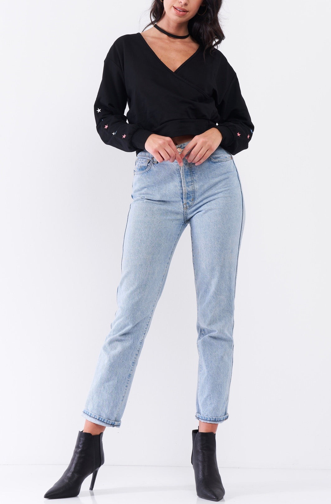 Black Star Crop Sweatshirt
