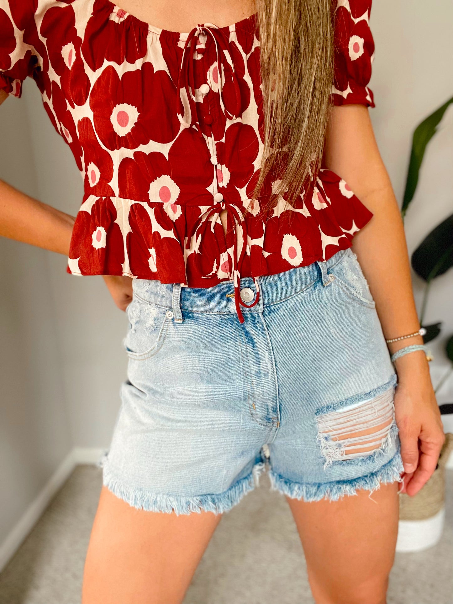 Distressed Denim Shorts