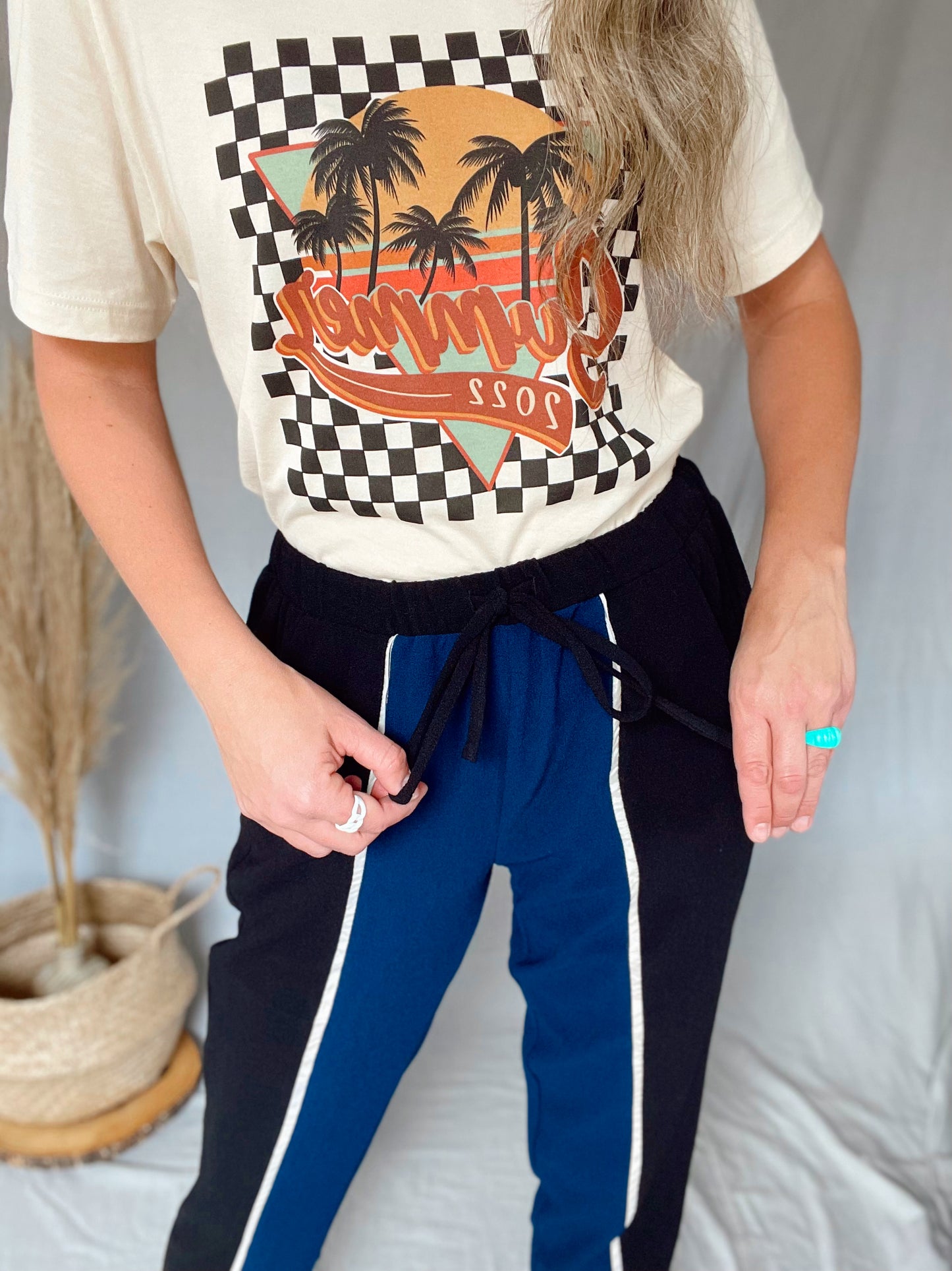 Black and Navy Color Block Pants