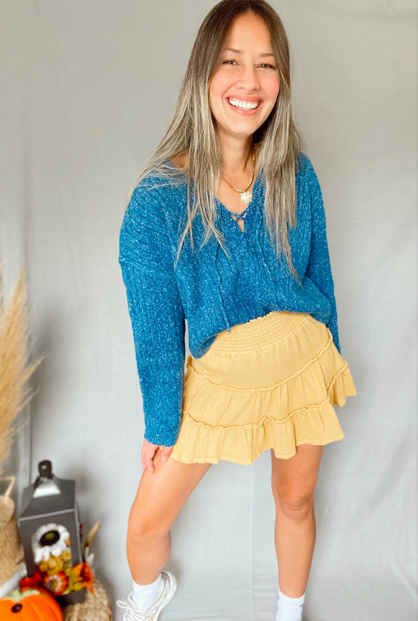 Tired Smocked Waist Band Skirt Light Mustard