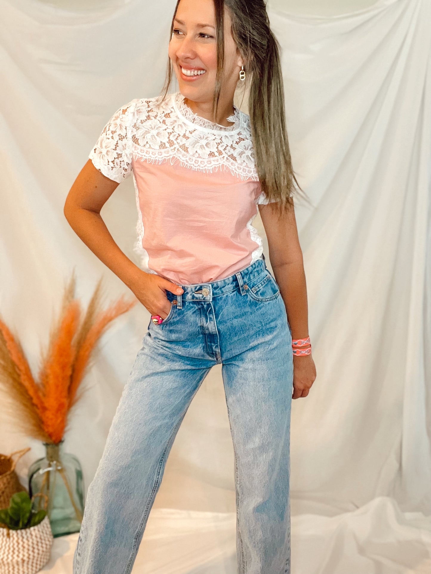 Tori White Pink Top