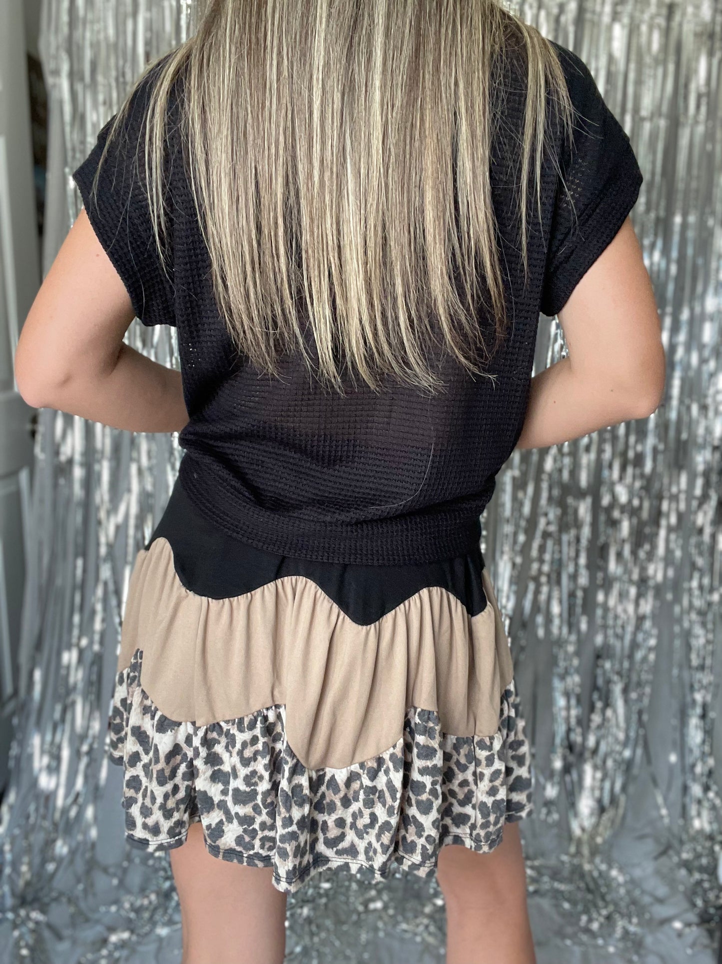 Leopard Color Block Black Skirt