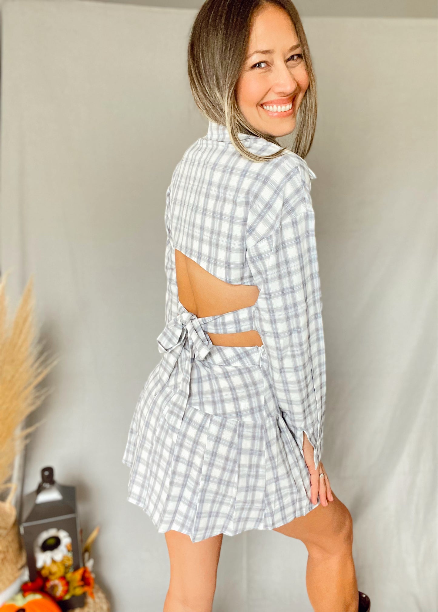Plaid Print Top & Skirt Set