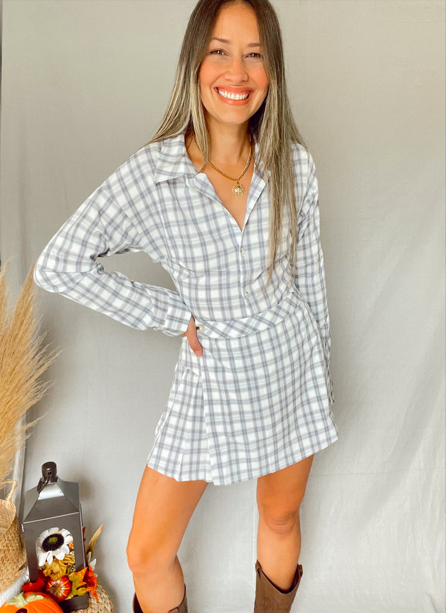 Plaid Print Top & Skirt Set