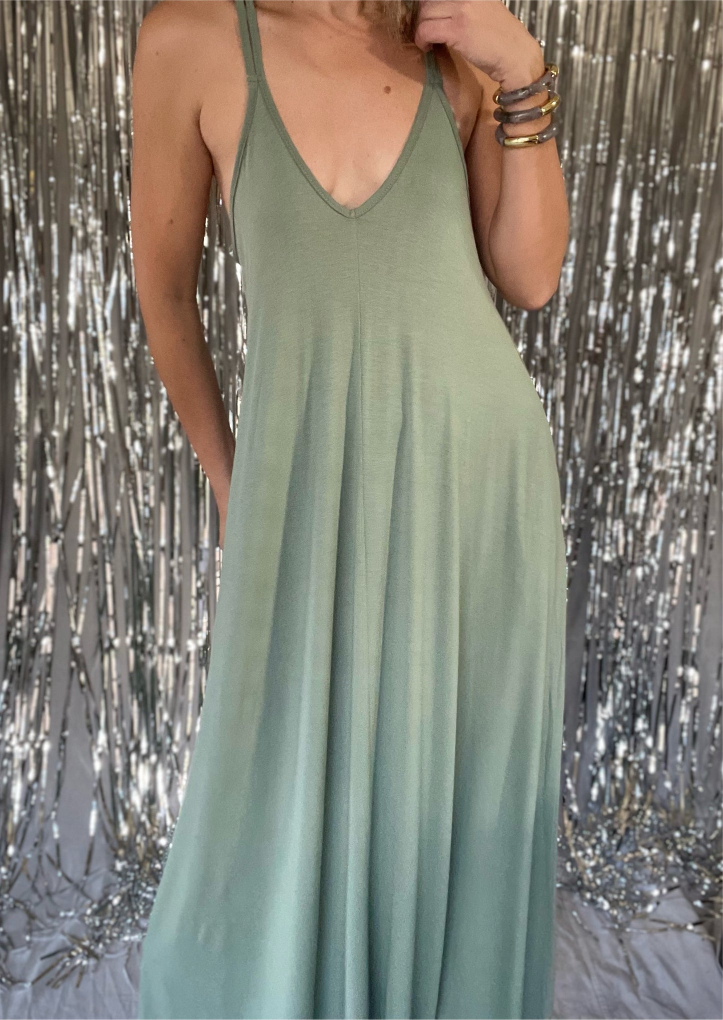 Sage Spaghetti Maxi Dress